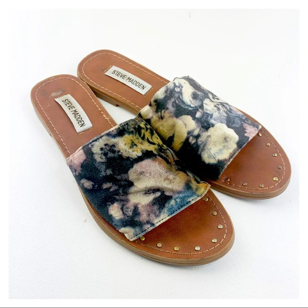 Steve Madden Mishelle Floral Velvet Sandals Size 7.5 - Picture 1 of 6
